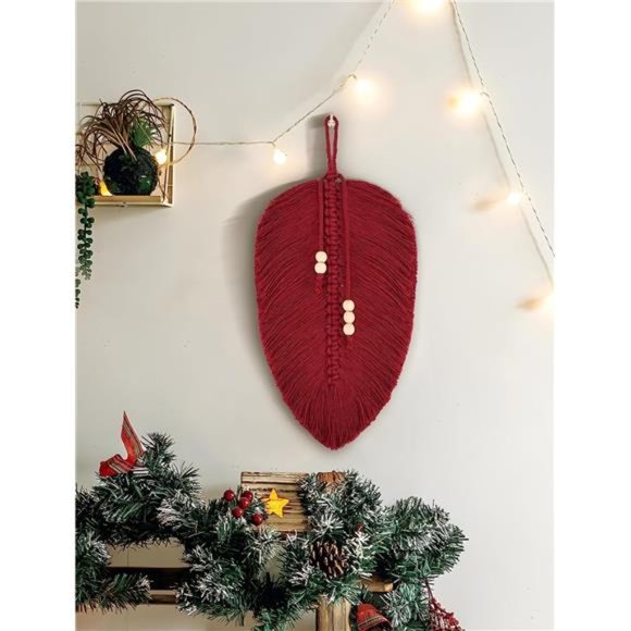 Wine Red Macrame Leaf Wall Hanging,Boho Wall Decor Handmade Macrame Wall Hanging - Picture 1 of 6